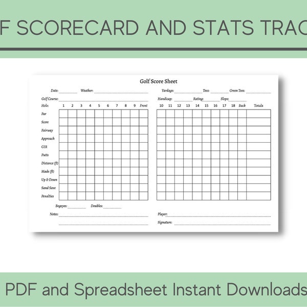 Golf Log Scorecard and Stats Tracker - Printable