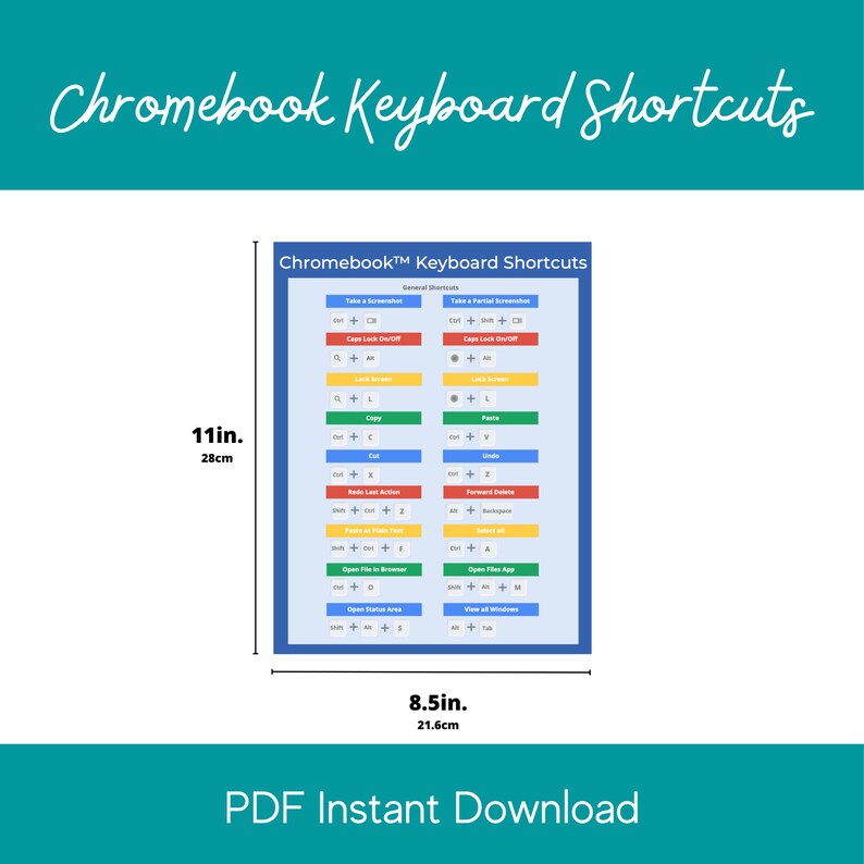 Chromebook keyboard shortcuts cheat sheet etsy