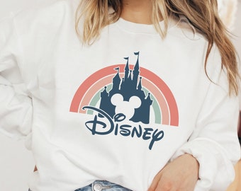 Disney Rainbow Castle Sweatshirt, Disney Vintage Shirt, Disney Family Sweatshirt, Castle Sweater, Disney Park Hoodie,Retro Disney Sweatshirt