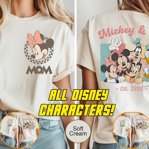 Retro Custom Mickey & Friends Shirt, Disney Vacation Shirt, Checkered Magic Kingdom Family Matching Trip Tee, WDW Front Back Custom Shirt
