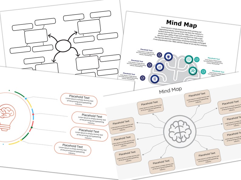 Mind Maps Digital Templates, Mind Map Canva Template, Mins Map Template ...