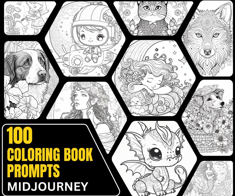100 Midjourney Coloring Pages Prompts AI Prompts create Etsy