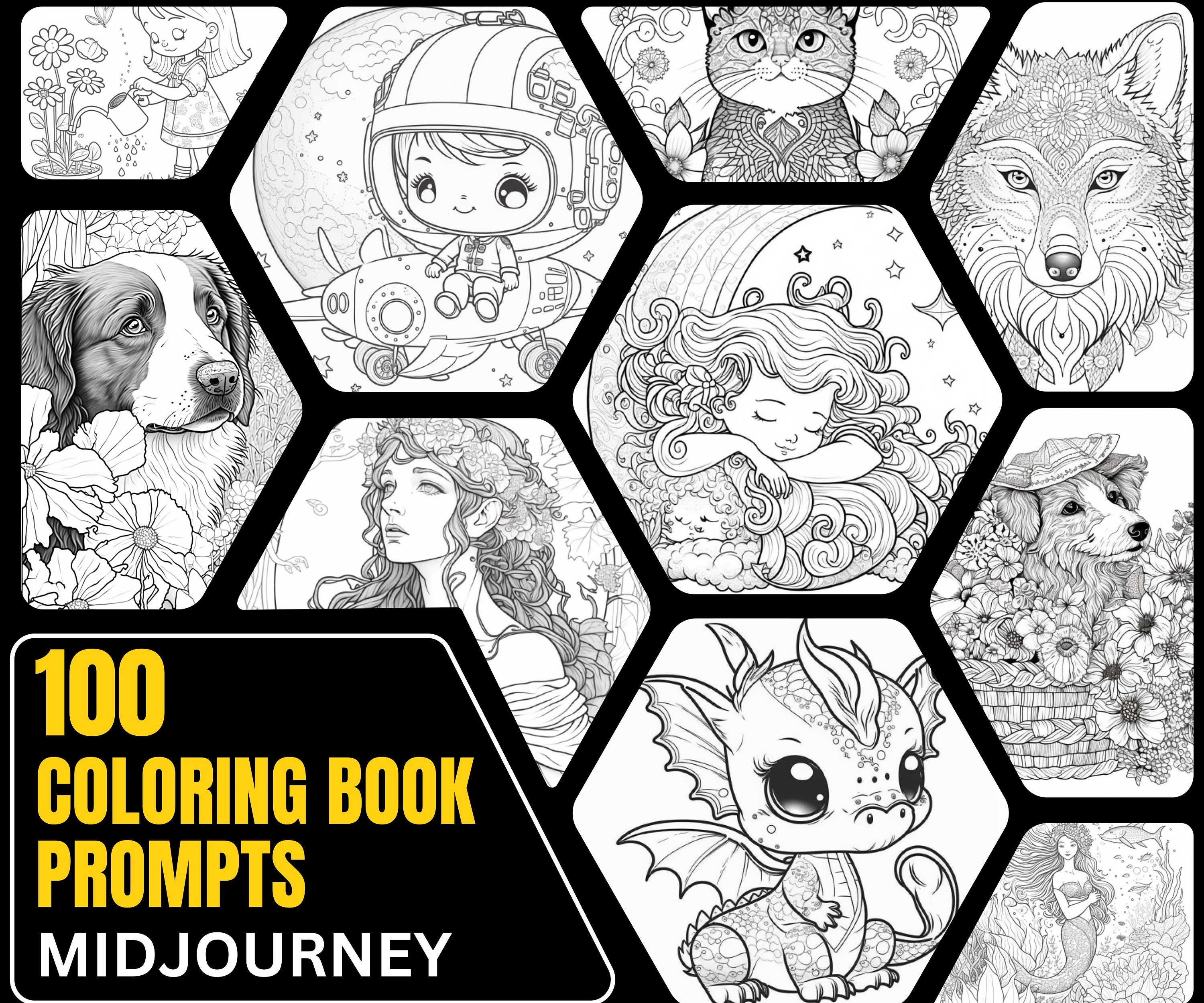 Midjourney prompt: coloring book pages, black and white, - PromptHero