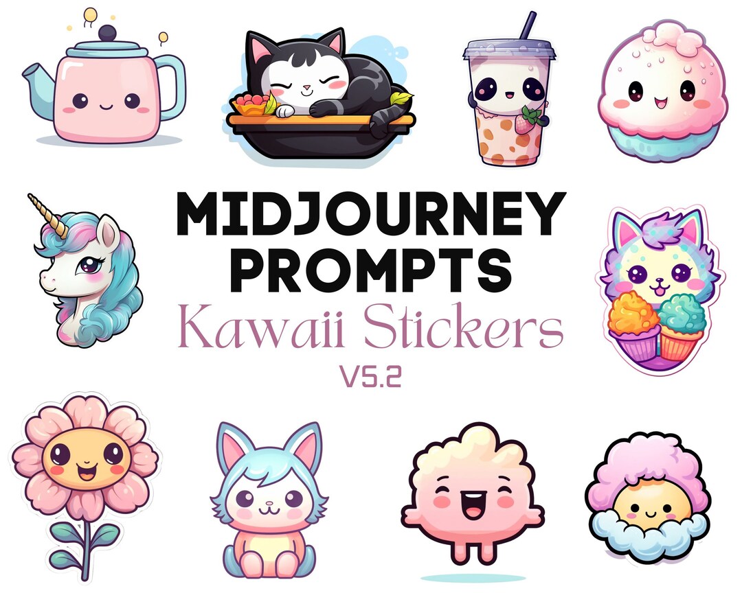 100 Kawaii Stickers Midjourney Prompts AI Cute Kawaii Stickers Ai