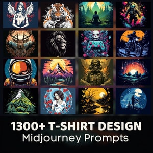 1500+ Midjourney T-shirt Design Prompts, AI Image Prompts Midjourney Tshirt Design, create Unlimited Design, Free chatGPT  Listing Generator