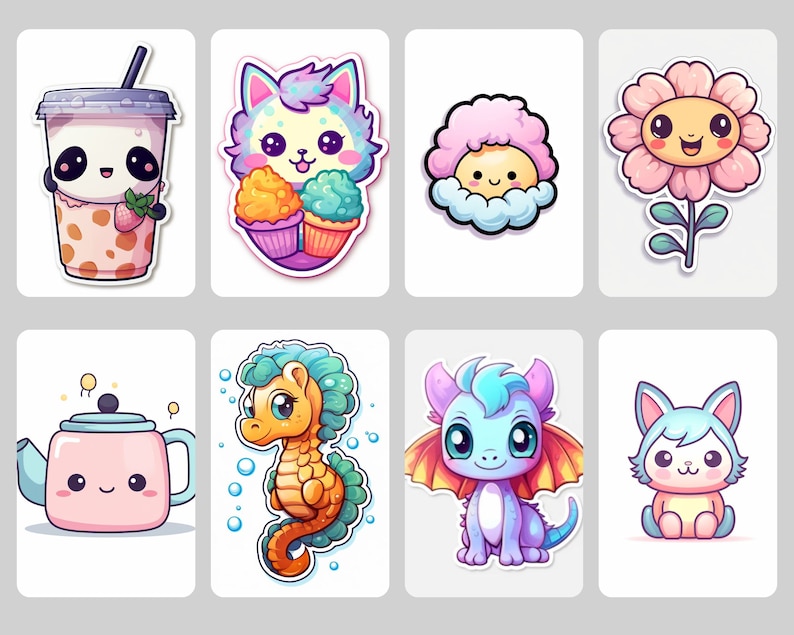 100 Kawaii Stickers Midjourney Prompts AI Cute Kawaii Stickers Ai