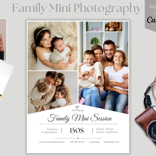 Family Photography Mini Session canva Template, family session photoshoot Template,Photographer Marketing Board,Canva Mini session Template