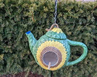 Ceramic Sunflower Sun Flower Green Yellow Teapot tea pot Bird house feeder hanging birdhouse Garden House Decor Free Shipping
