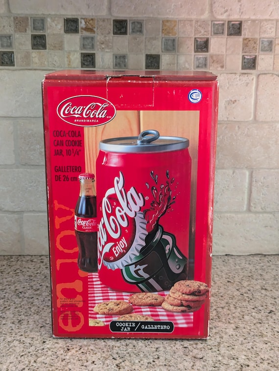 New in Box Vintage Coca Cola Ceramic Cookie Jar Gibson Free