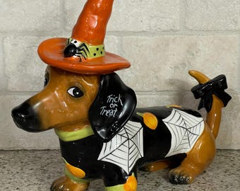 Figura de perro salchicha con sombrero de bruja para Halloween, sin caja, envío gratis