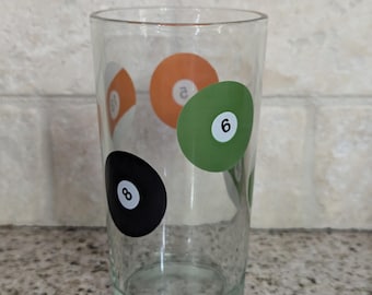 Excellent vintage mcm billiard pool ball drinking glasses Pub Beer Soda Bar 16 oz. Free Shipping