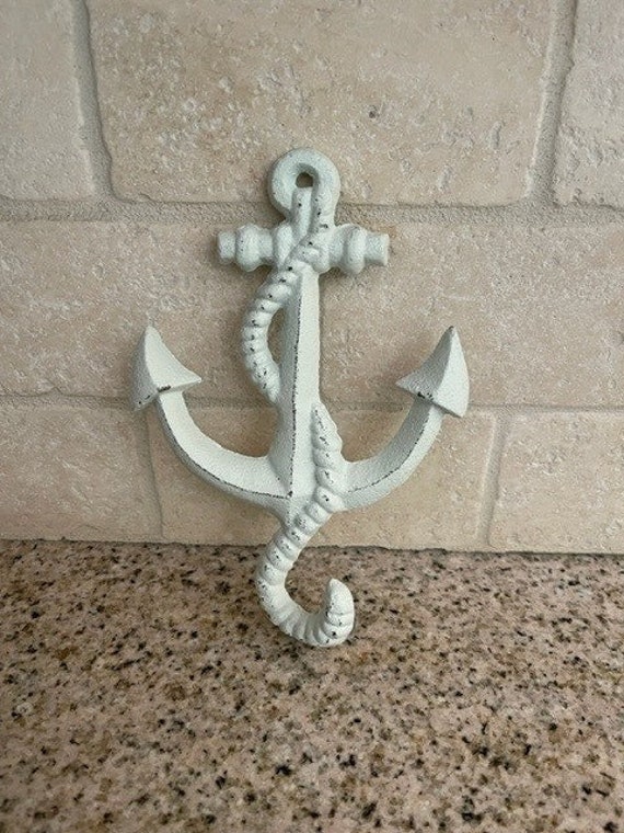 Rustic Vintage Cast Iron Cream White Antique Boat Anchor Wall
