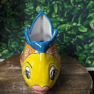 Yellow Fish Color Pot New Talavera Style Red Blue Green Yellow Red Fish Planter Hand Made ...
