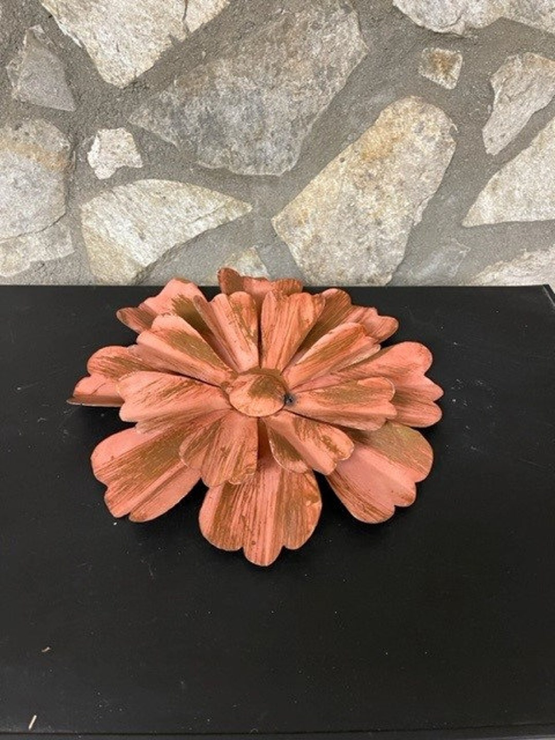 Vintage Rustic Hand Made in Mexico Metal 2D Red Orange Flower Hanging ...