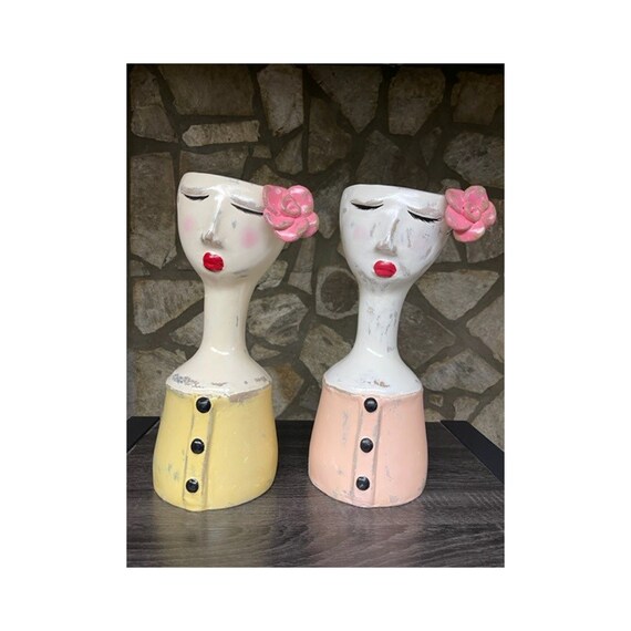New Vintage Ceramic Tall Lady Head Planter Flower Vase Head Etsy