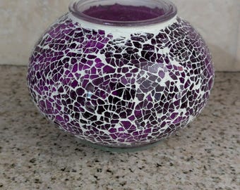 Portavelas votivo turco de mosaico de cristal tallado a estrenar, color morado y rosa, envío gratuito