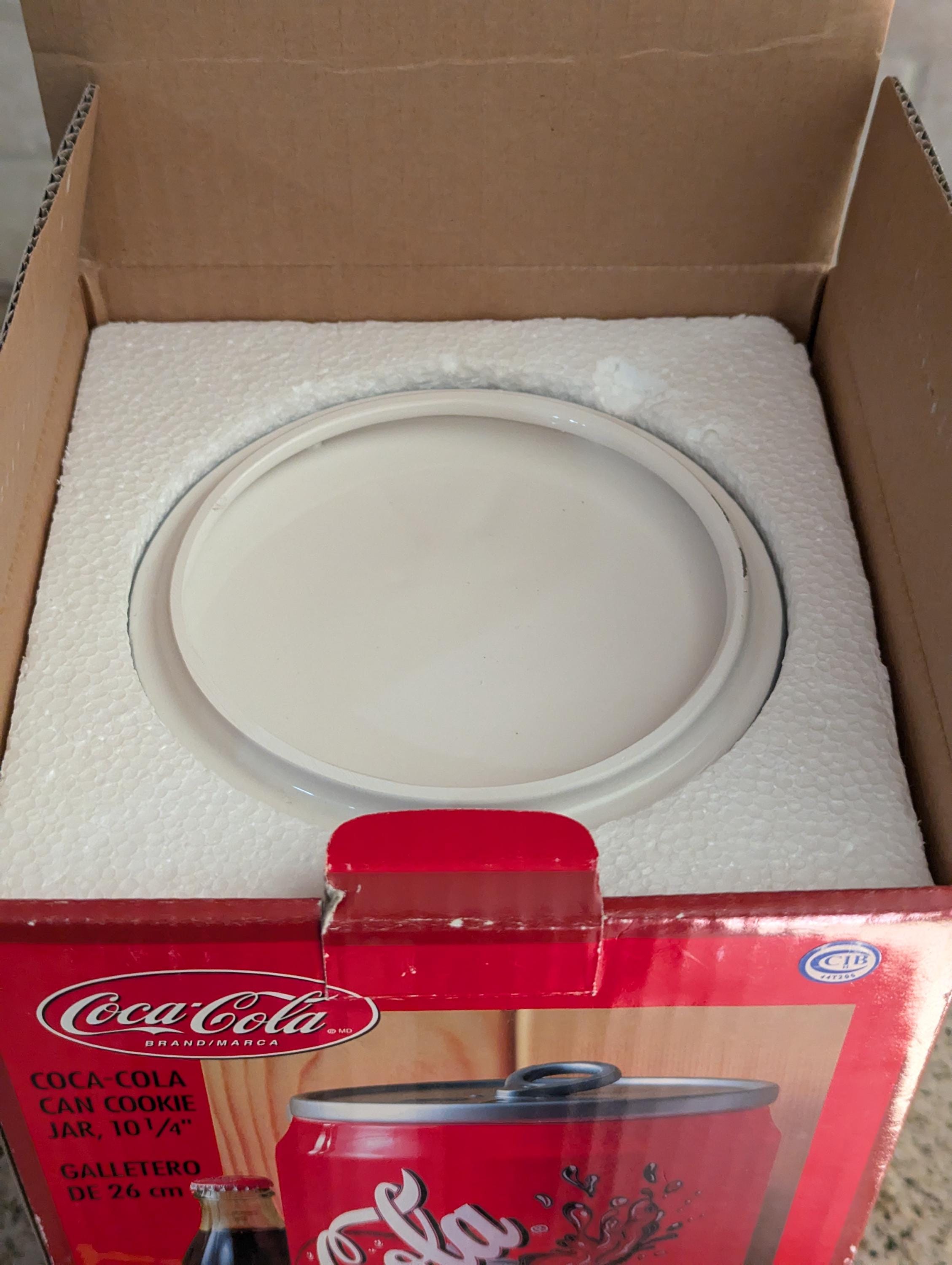 New in Box Vintage Coca Cola Ceramic Cookie Jar Gibson Free