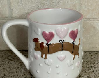 Taza de cerámica para fiesta, diseño de perro salchicha, color marrón, rosa y fucsia, sin caja, envío gratis