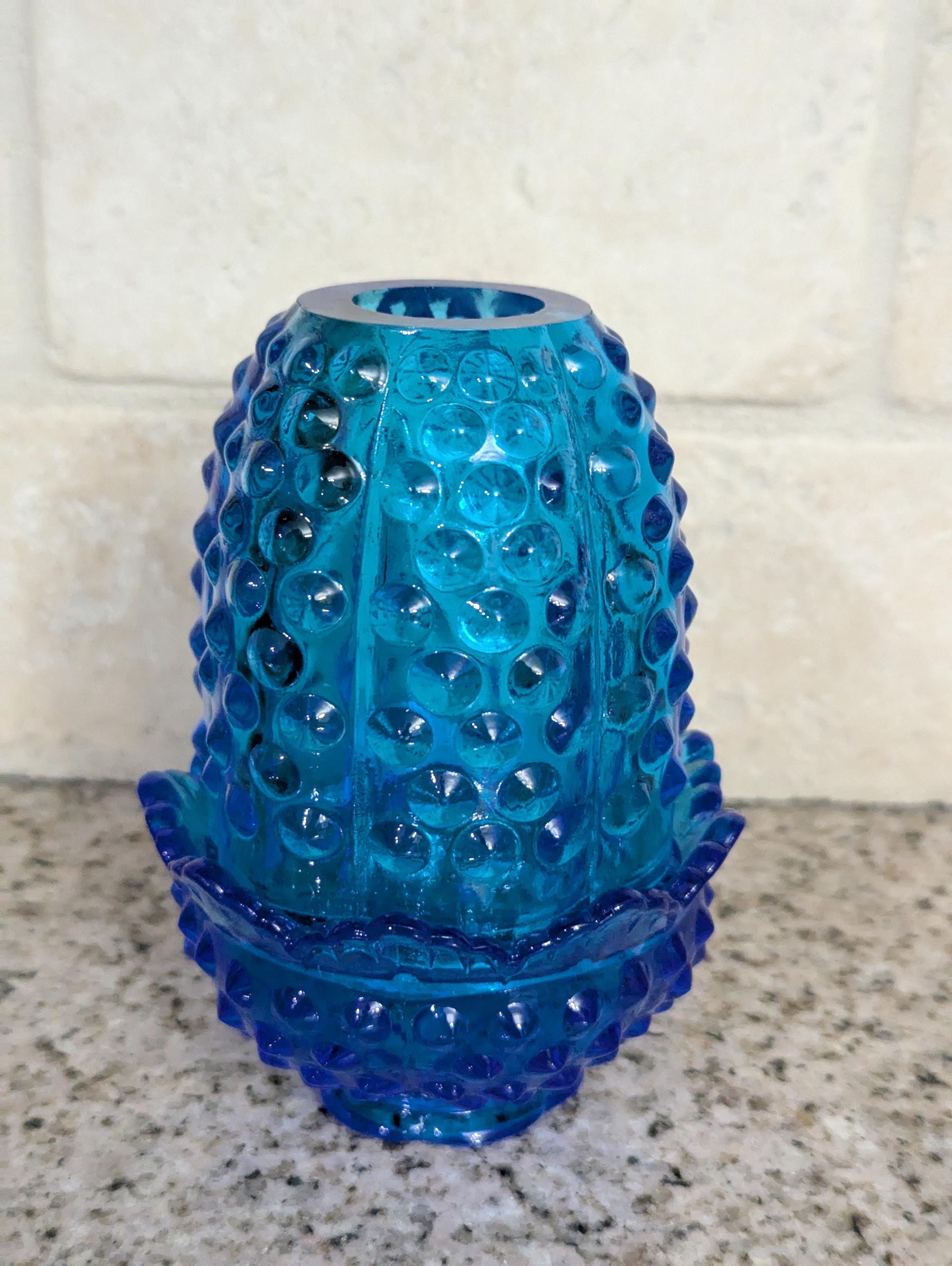 Very Good Vintage Blue Fenton Hobnail Hob Nail Fairy Lamp Free