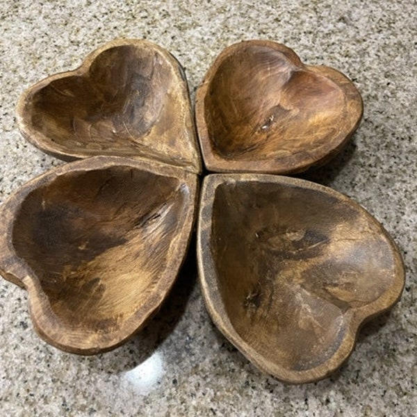 New Rustic small Brown Wood Dough Bowl Heart Hand Made in Mexico Farm House Wooden Dough Bowl FREE SHIPPING