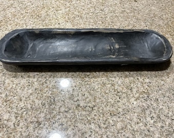 New LARGE Black Wood Dough Bowl Oblong Hand Made in Mexico Farm House Wooden Dough Bowl FREE SHIPPING