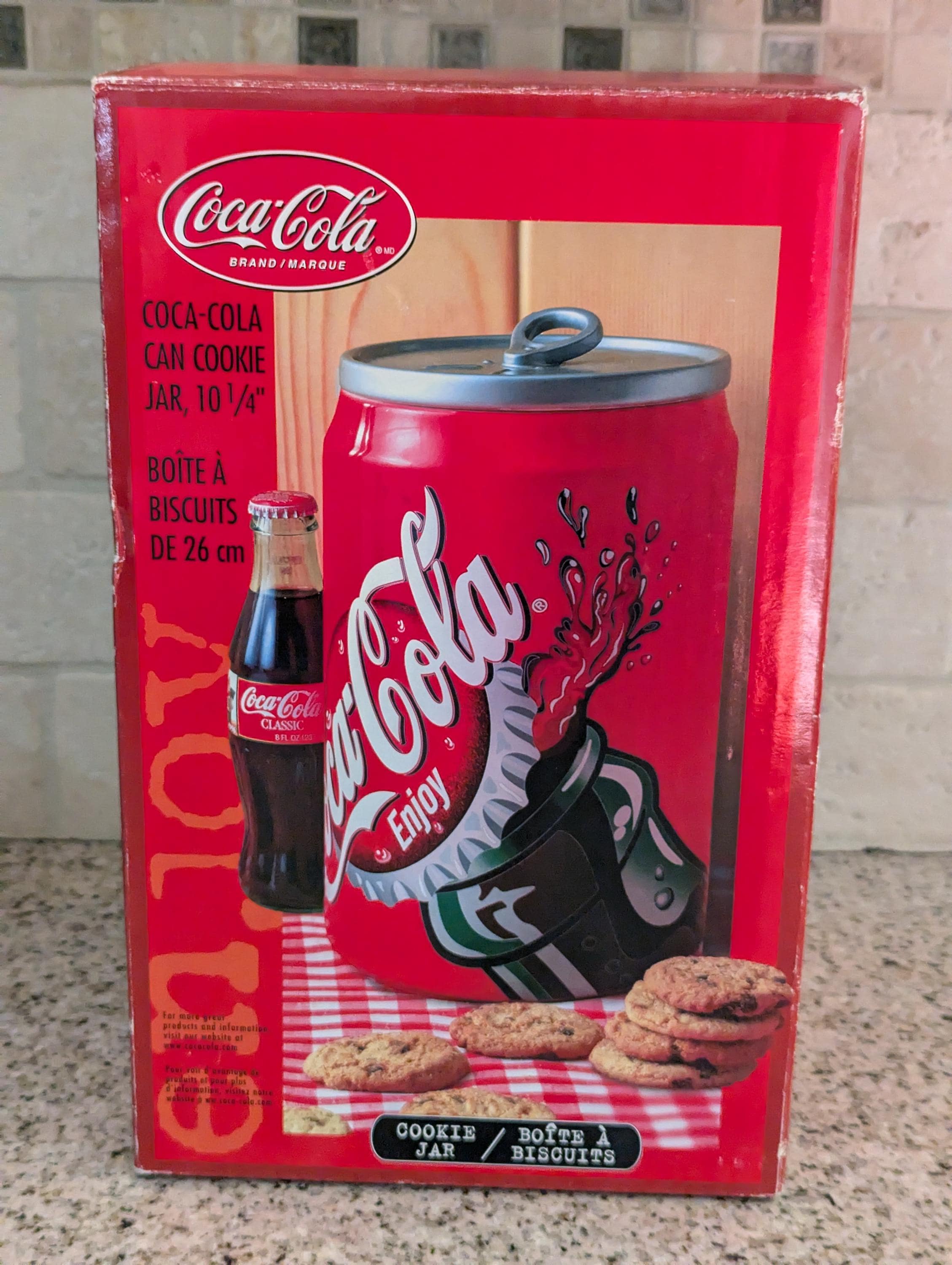 New in Box Vintage Coca Cola Ceramic Cookie Jar Gibson Free