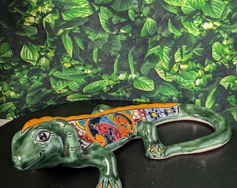 New Talavera Style Lizard Gecko Yellow Red Orange Green Colorful Hanging Wall Accent Decor Hand Made Hand Painted Mexico Free Shipping