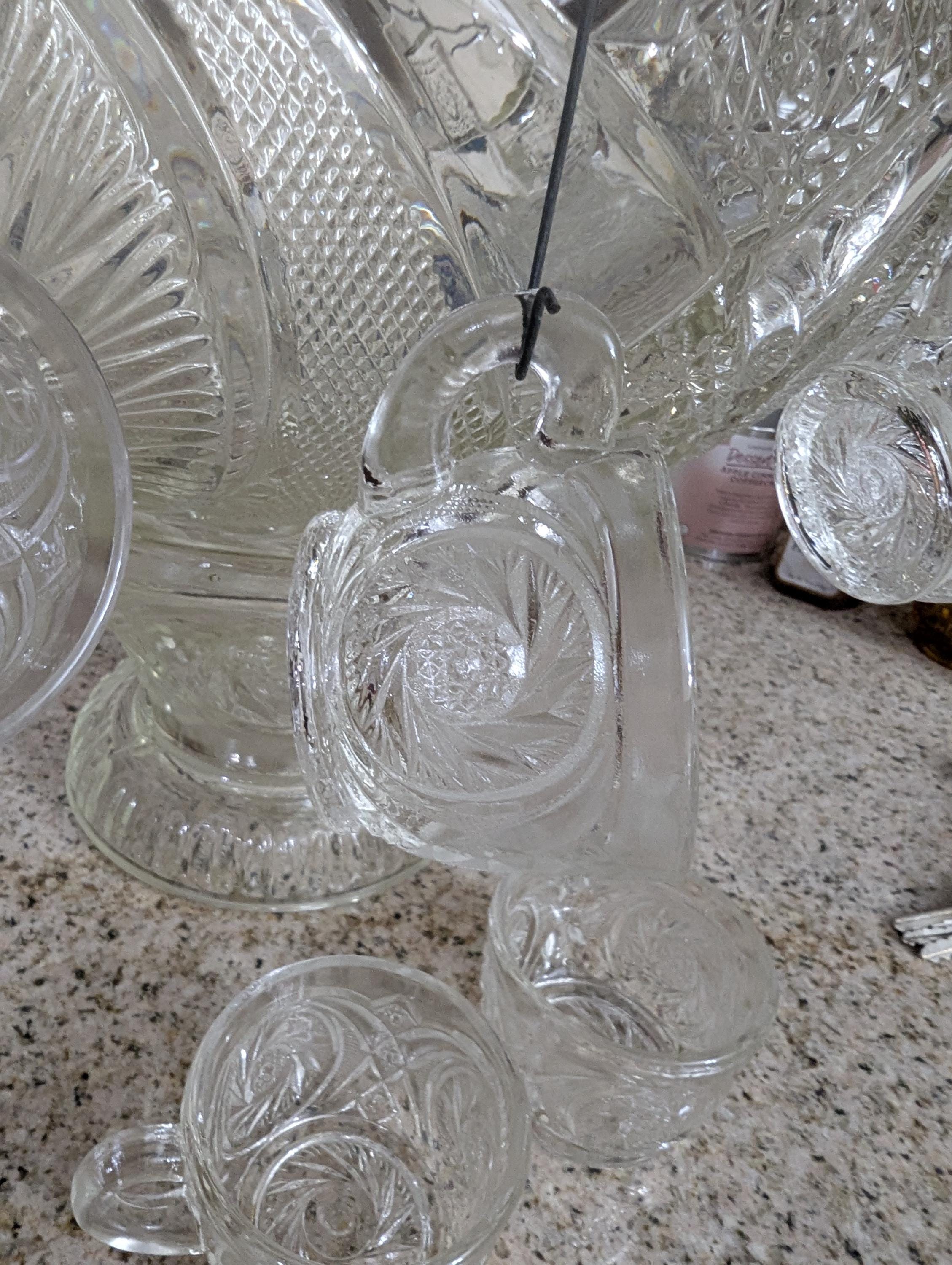 Very Very Heavy Excellent LE Smith Mckee Punch Bowl and 12 Punch Cups ...