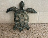 Rustic Cast Iron Turquoise Antique Turtle Wall Table Decor ( Free Shipping ) Turtle Accent Wall Table Decor