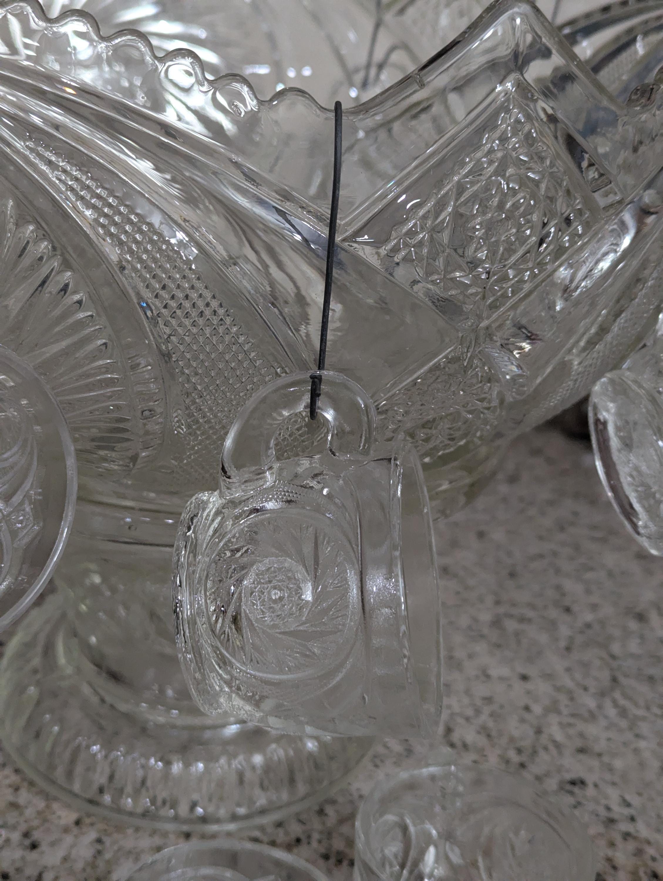Very Very Heavy Excellent LE Smith Mckee Punch Bowl and 12 Punch Cups ...