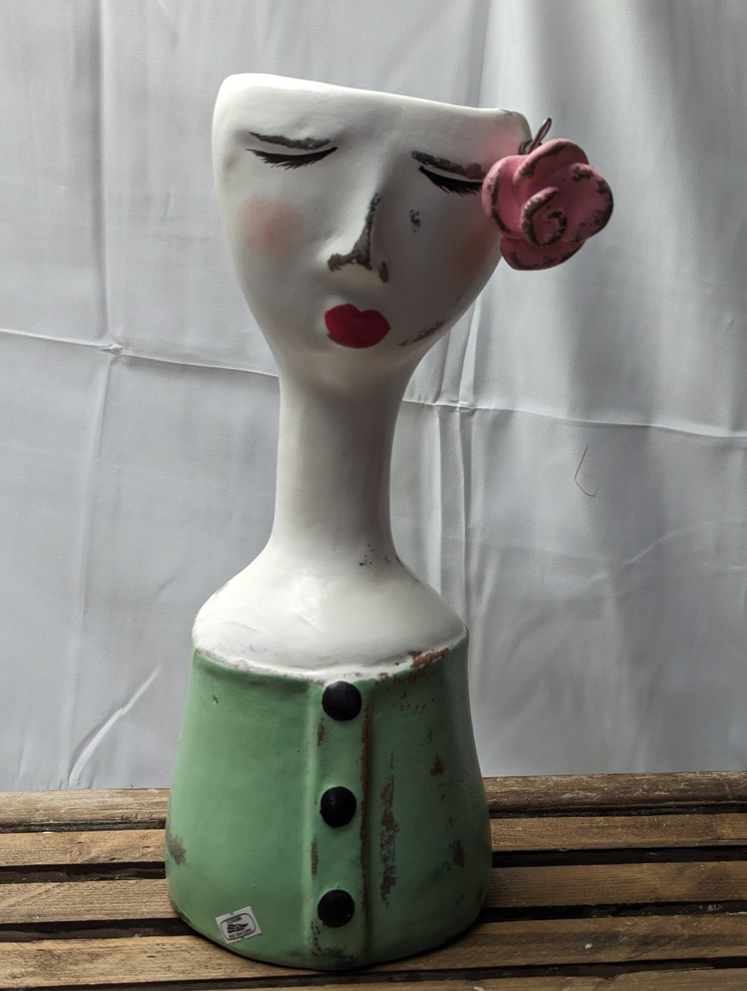 New Pottery Vintage Tall Neck Lady Head Planter Flower Vase Etsy