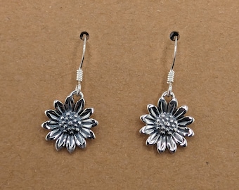 Brand New 925 Solid Sterling Silver Hanging Dangling Hook Sunflower Sun Flower Earrings Free Shipping