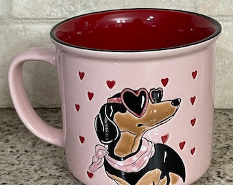 Taza de cerámica con diseño de perro salchicha, sin caja, con globos de San Valentín, color negro, marrón, rosa, rojo y blanco, envío gratis
