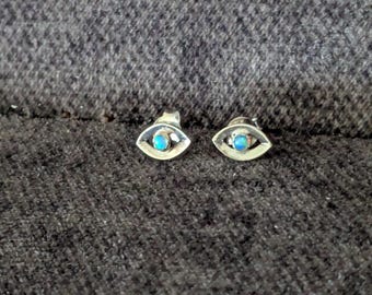 Pendientes de plata de ley 925 maciza con forma de ojo malvado y ópalo, a estrenar, envío gratuito.