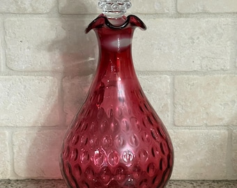 Decantador de vino vintage Fenton Glass Cranberry Thumbprint, excelente estado, con envío gratuito
