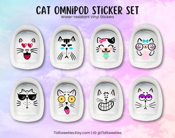 Cat Omnipod Sticker Set, Omnipod, Diabetes Stickers, T1d Mom, Diabetes Supplies, Diabetes Awareness, T1d, Diabetic, T1d Kids