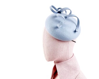 Light Blue Pillbox Hat – Handmade Wool Felt Fascinator for Weddings & Races