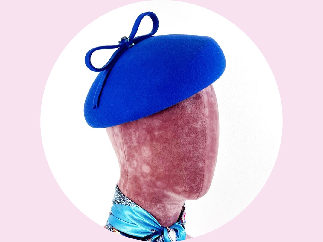 Krystal Royal Blue Beret Modern Perching Hat in Royal Blue Etsy