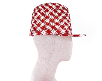 Casquette unisexe rouge et blanche, Chapeau surdimensionné en paille, Fait sur mesure pour homme et femme, Couronne extra haute avec bord plat