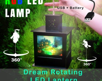 ハロウィンドリーム回転LEDランタン、ハロウィンデコレーション、ハロウィンナイトライト、カボチャデザインランタン、怖い影、ハロウィンガーデンデコレーション