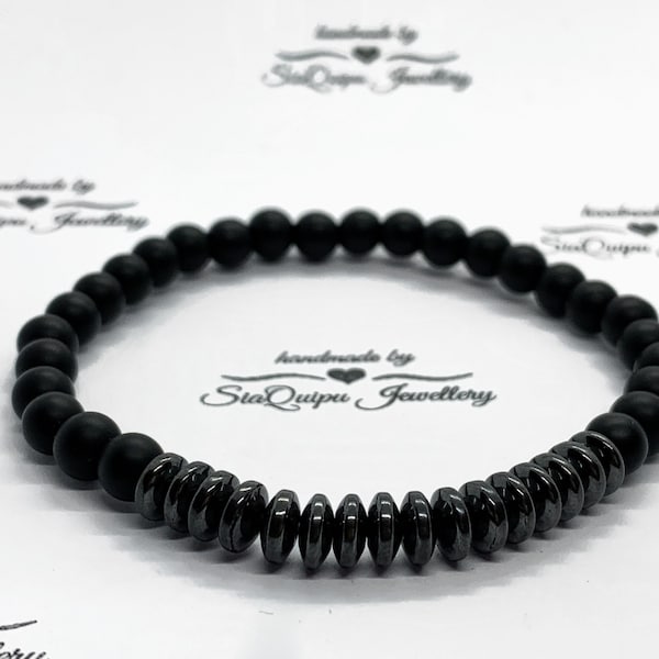 Mens Bracelet | Bar Charms Beaded with Matte Beads Stone Bracelet