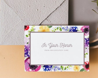 Honorary Donation Card Template for Nonprofits || Acknowledging Gifts in Honor Of Someone || Digital download, editable Canva template