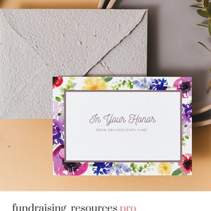 Watercolor Flowers Honorarium Card Template: Nonprofit Donation (Digital Download)
