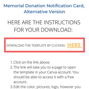 Memorial Donation Notification Card || Editable Canva Template for ...