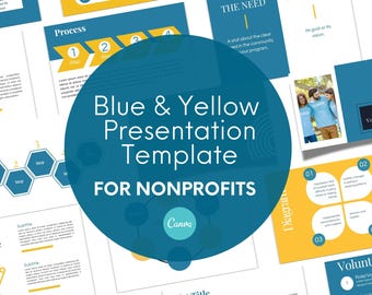 Nonprofit Presentation Template - 50 Blue and Yellow Slide Layouts for Fundraising