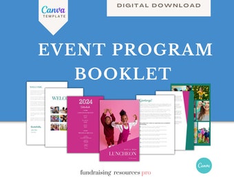 Editable Nonprofit Event Program Booklet Template  || Template for luncheons, conferences, galas