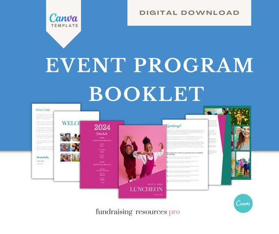 Editable Nonprofit Event Program Booklet Template  || Template for luncheons, conferences, galas