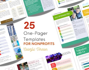 Nonprofit One-Pager Canva Templates - 25 Colorful Layouts for Fundraising