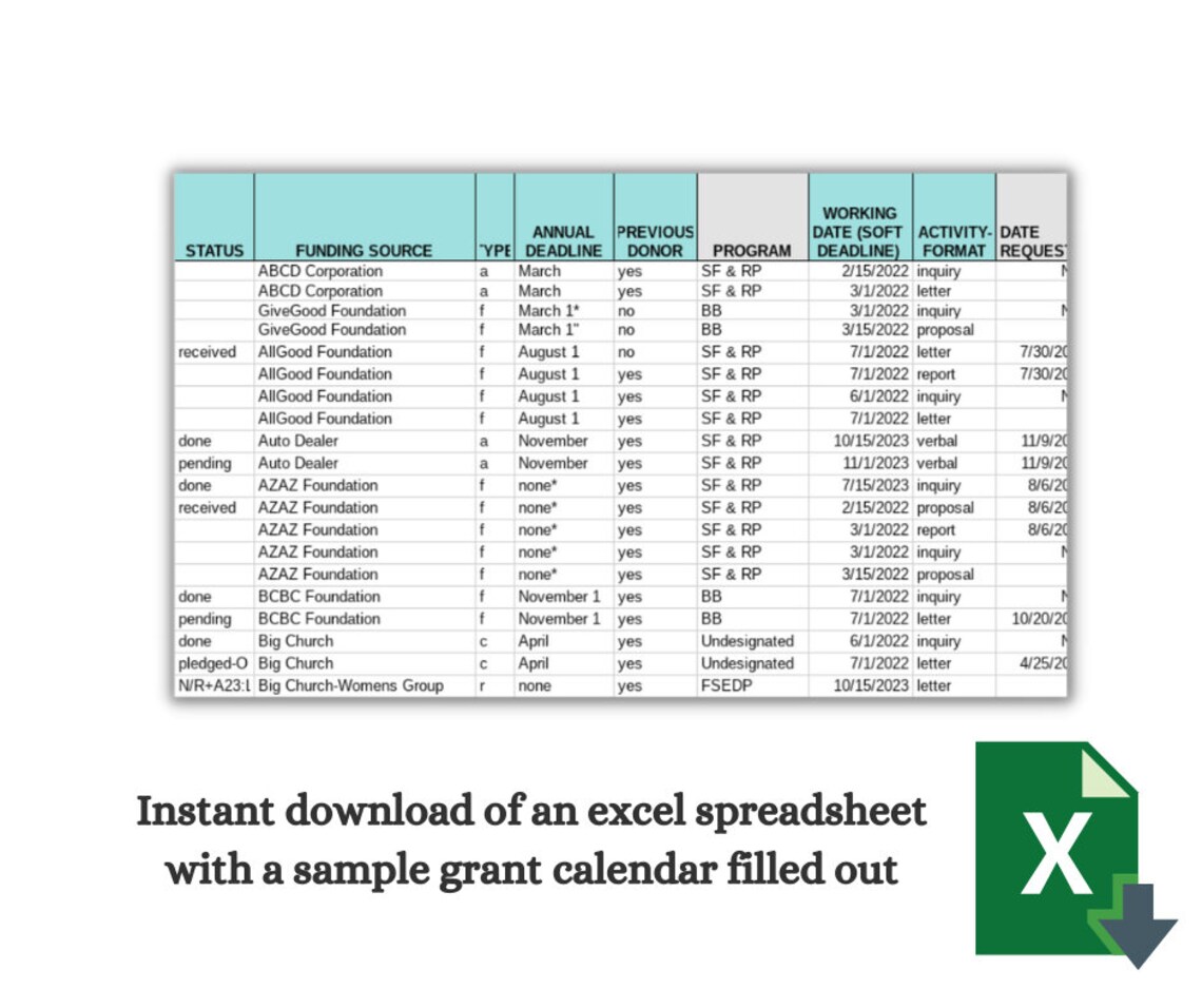 Excel Grant Calendar Template For Nonprofits Instant Download Etsy Excel Grant Calendar Template For Nonprofits Instant Download Etsy
