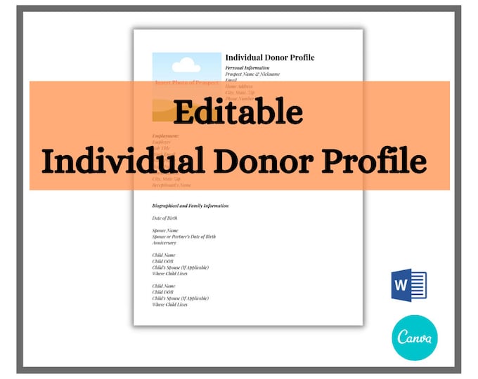 Editable Individual Donor Profile for Nonprofits Microsoft Etsy